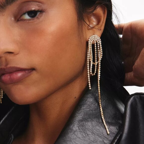 NWT Urban Outfitters Colette Draped Rhinestone Gold Earrings - Picture 4 of 4